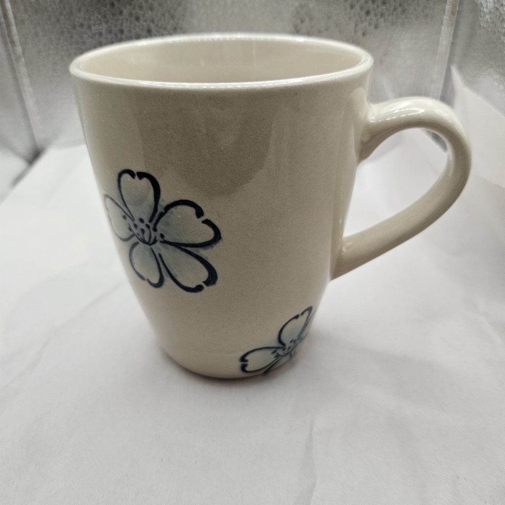 Pier 1 Stoneware Floral Mug with Blue Flowers